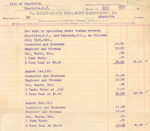 An image of a receipt from Southern Railway Company.