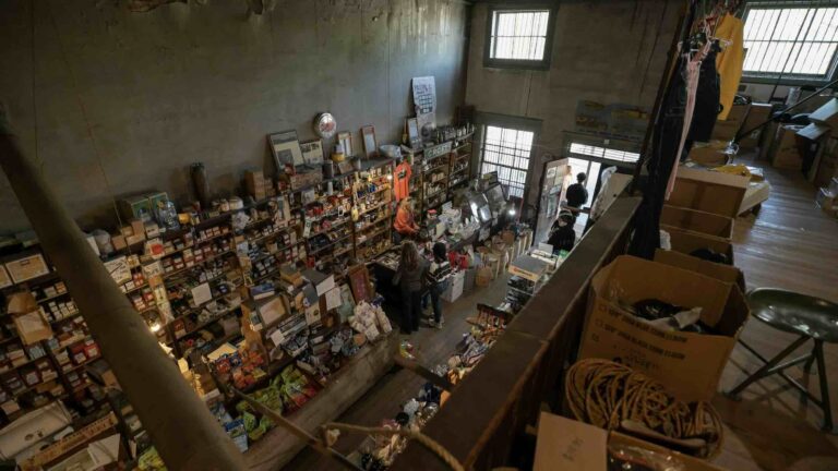An aerial image of Davis General Store.