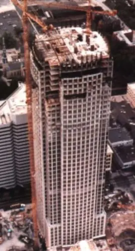 An image of Bank of America Corporate Center being constructed.