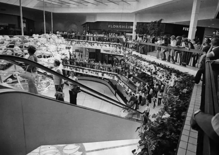 An image of mall goers exploring Eastland Mall.