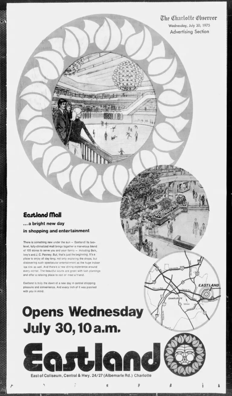 A newspaper advertising of Eastland Mall opening on July 30, 1975.