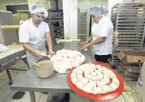An image of Las Delicias Bakery employees making bread.