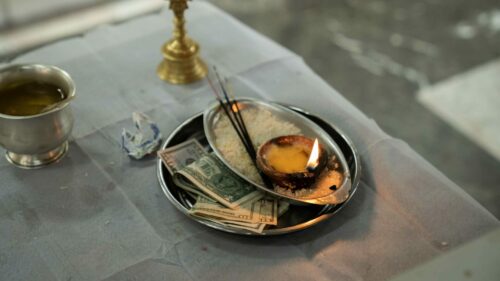 An image of an offering at the temple.