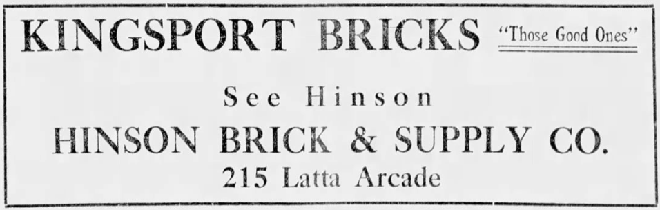 A newspaper clipping of a Hinson Brick and Supply Company advertisement.