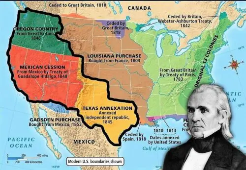 A map of the land gained under Polk’s term as president.