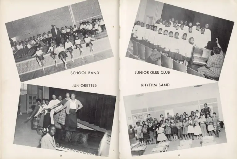 An image from the school’s annual depicting the musical clubs and activities offered at the school.