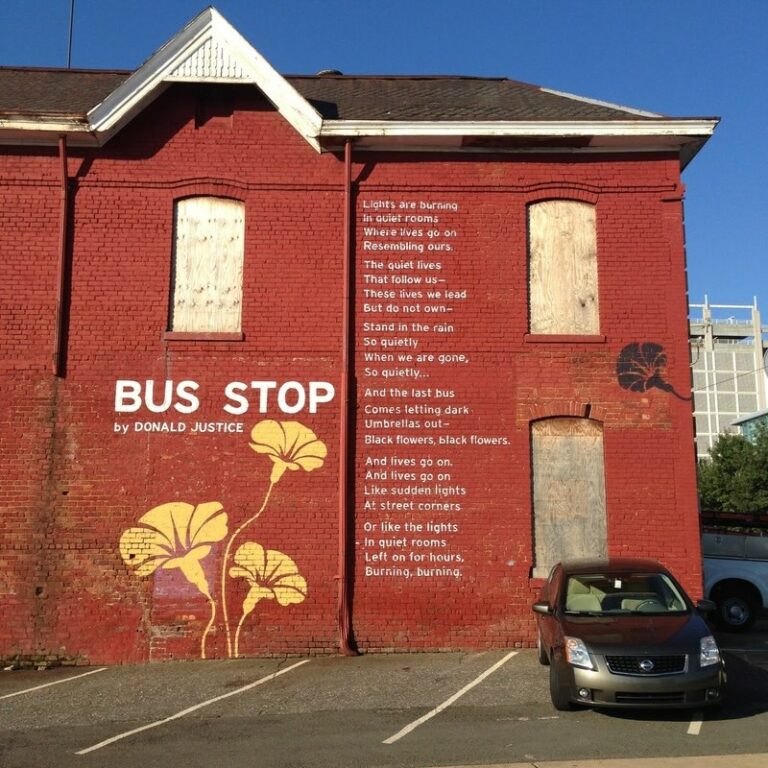 An image of the “Bus Stop” poem on the wall of the Treloar House.
