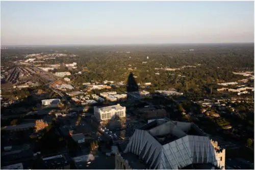 An image of the view from the 60th floor of the Bank of America corporate center.