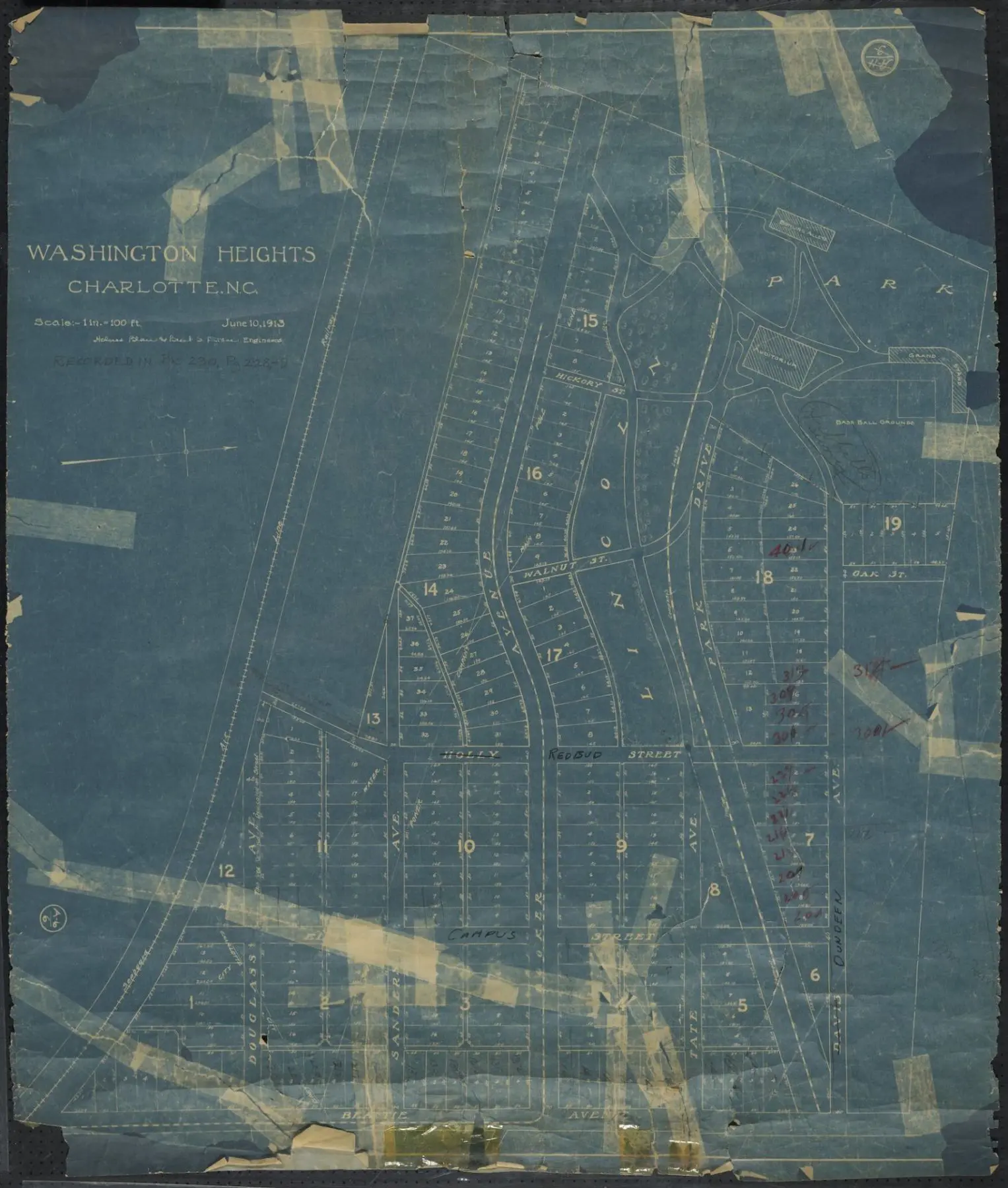 A map on Charlotte's Washington Heights neighborhood in 1913.