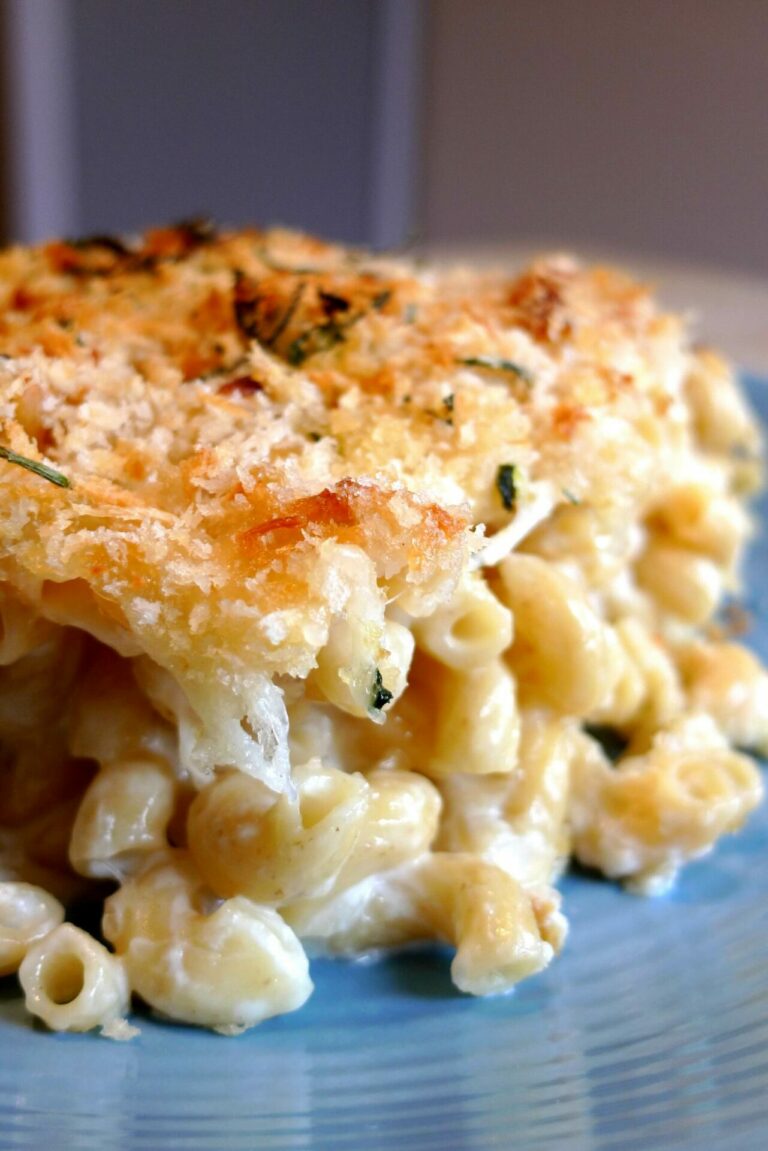 An image of baked mac and cheese.