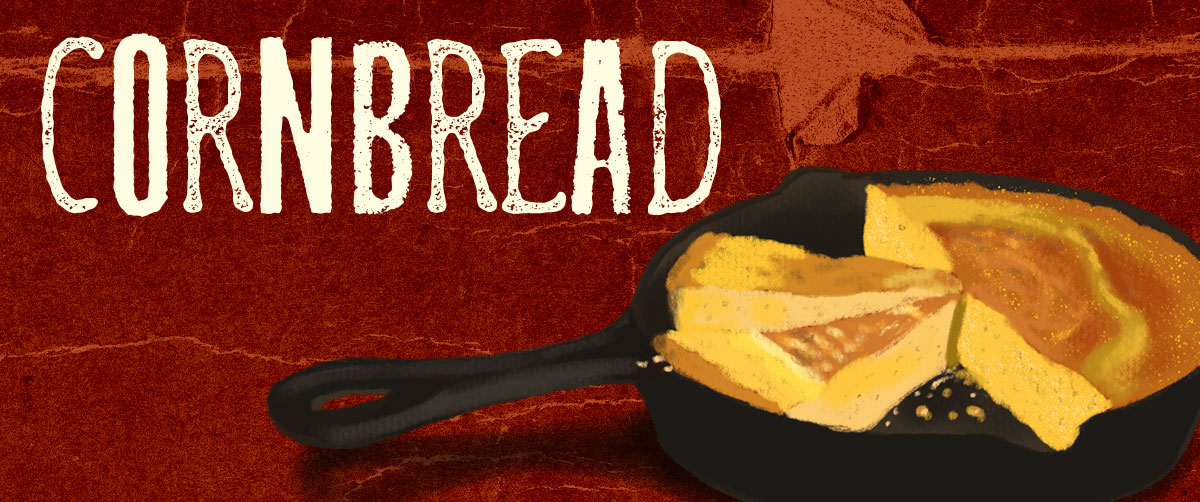 Header image showing a skillet of cornbread