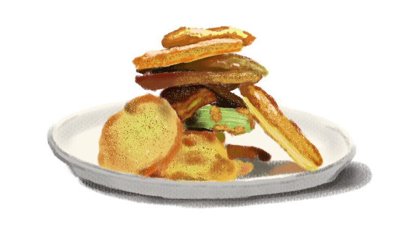 Illustration of fried green tomatoes on a plate