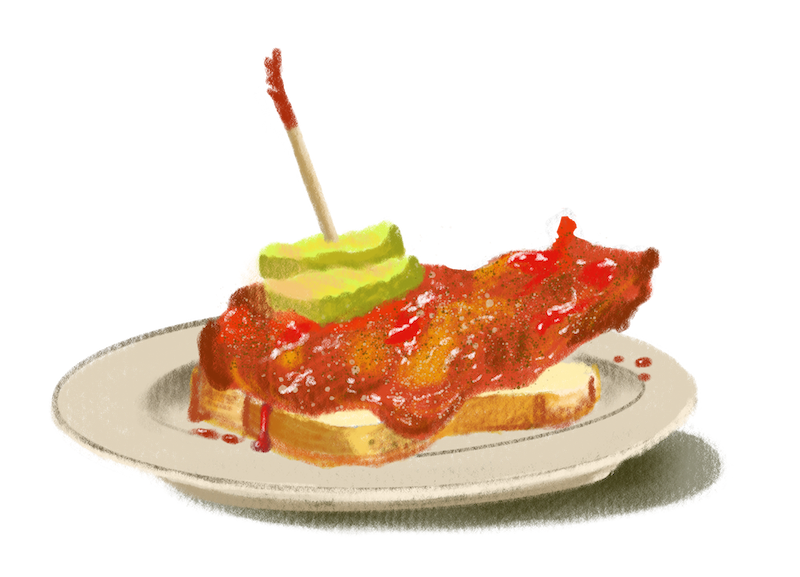 Illustration of Nashville hot chicken on a plate