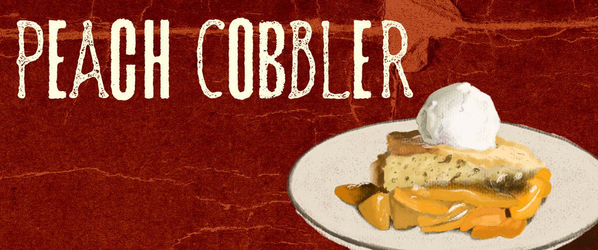 Header image showing a plate of peach cobbler