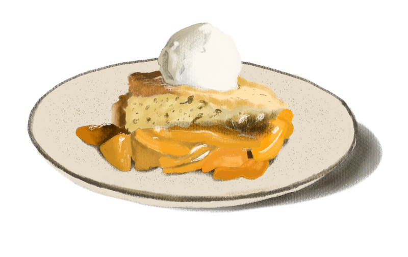 Illustration of peach cobbler on a plate